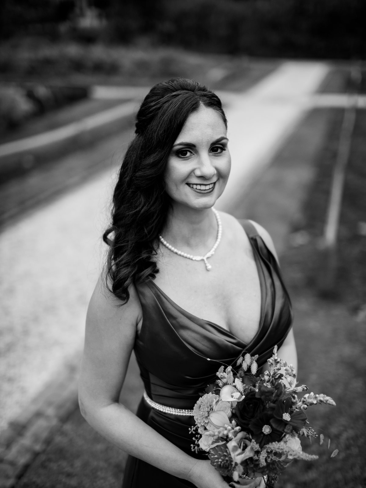 Bridal party makeup in red gown